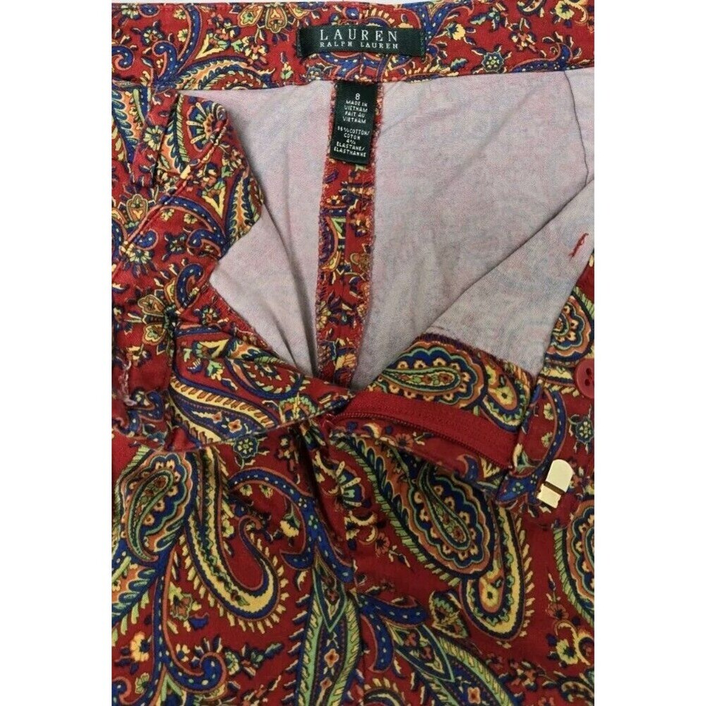Lauren Ralph Lauren Pants Women Size 8 Paisley Pattern Deep Red - Picture 7 of 8